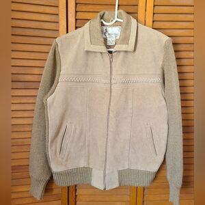 BRONZINI Men's Beige Leather/Sweater Jacket Size M... VINTAGE